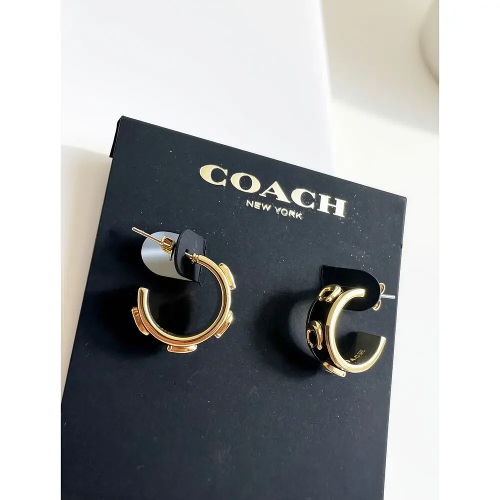 Coach Signature C Enamel Huggie Hoop Earrings